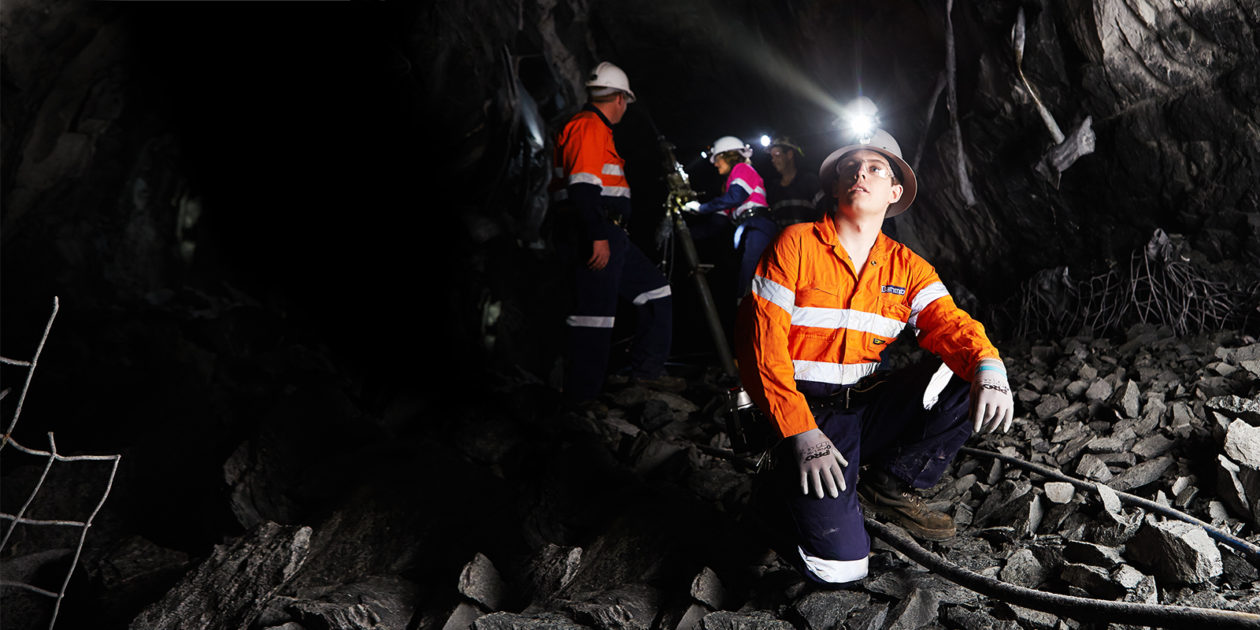 Mining students inside a mine