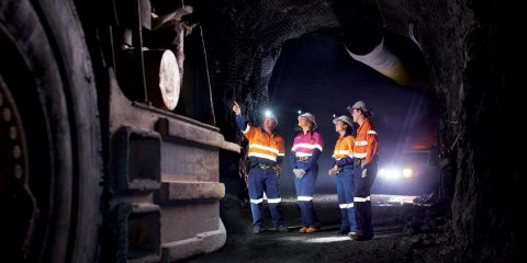 Mining students in an underground mine
